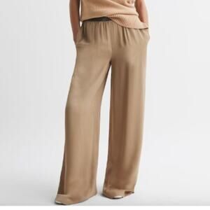 REISS Gem Wide Leg Elasticated Trousers in Camel